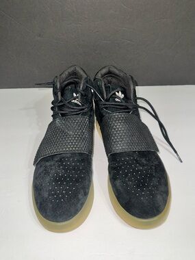 Adidas Tubular I Men’s I Invader Strap I Blk-Suede High-Top Sneakers w/ Gum Sole